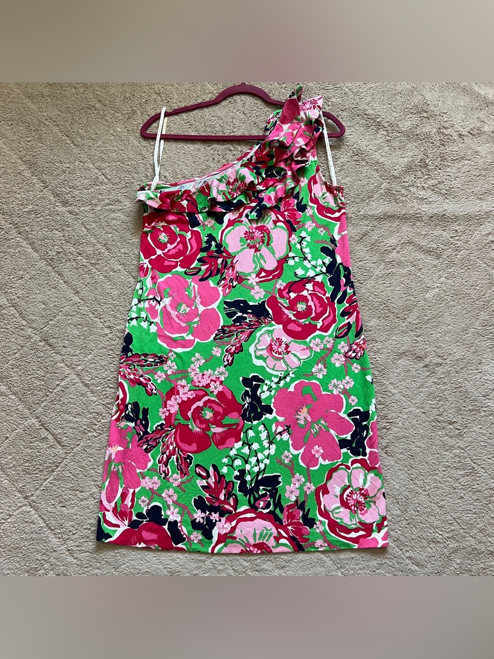 Lilly Pulitzer Whinnie One Shoulder Dress Silk‎ Blend Floral Old Money Chic Sz L
